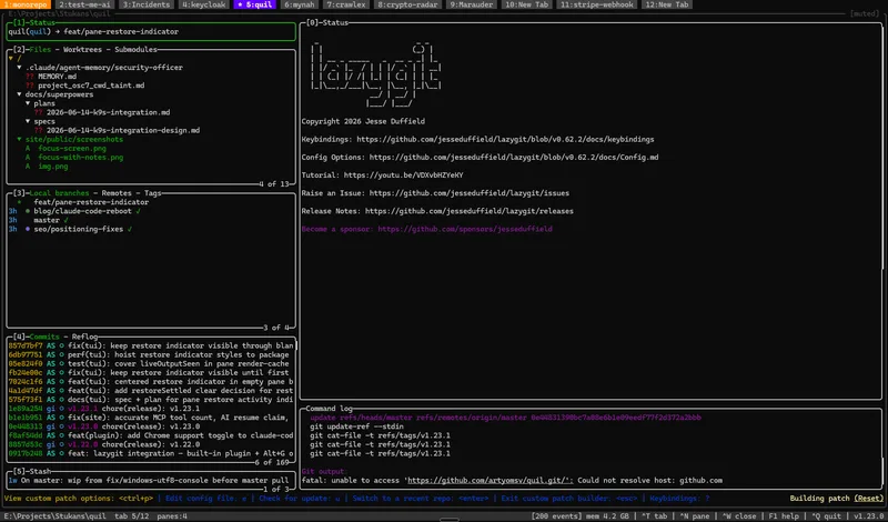 Lazygit overlay — Quil screenshot