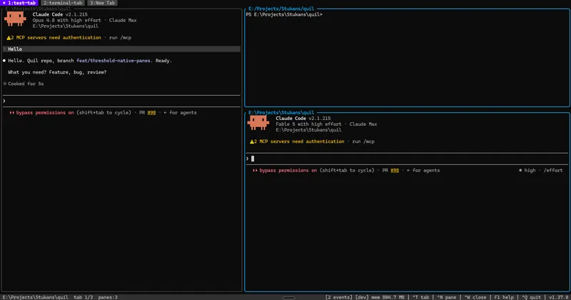 Mouse drag-resize splits — Quil screenshot