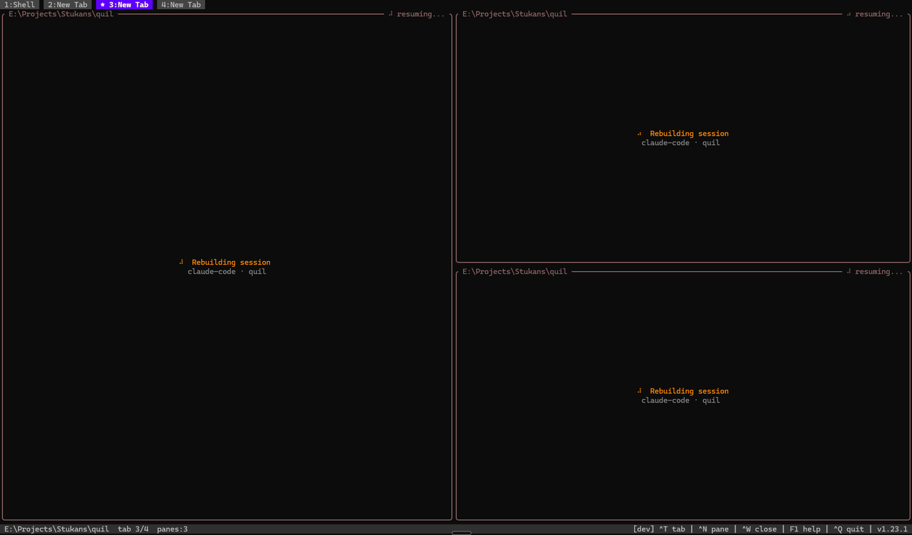 Quil restoring tabs, panes, and Claude Code sessions after a reboot