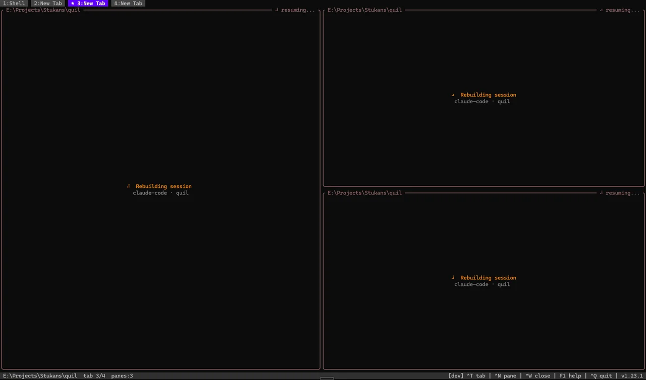 Quil restoring tabs, panes, and Claude Code sessions after a reboot
